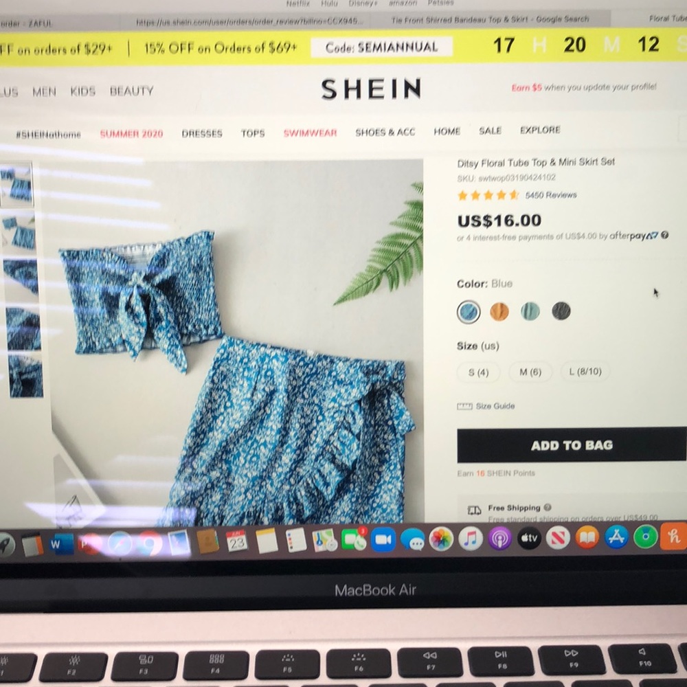 Shein Ditsy Floral tube top and mini skirt set